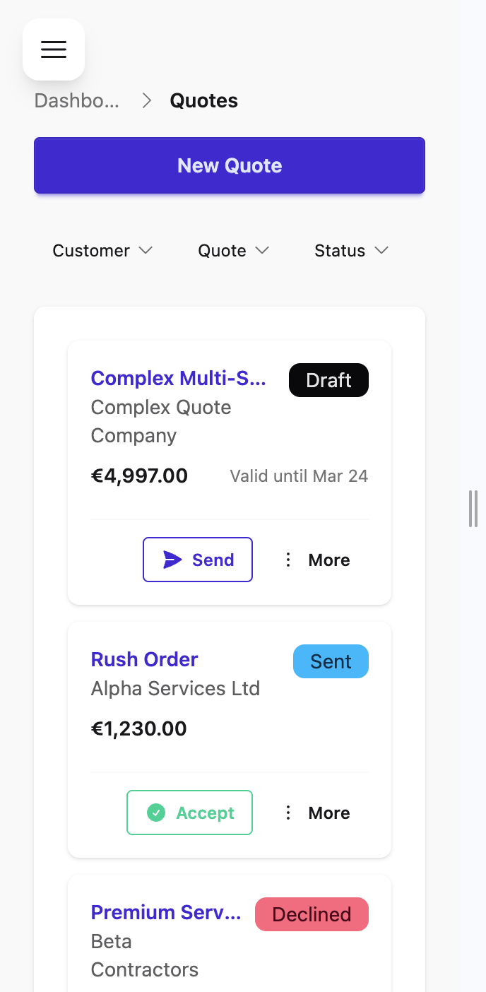 Workcanon quote management on mobile